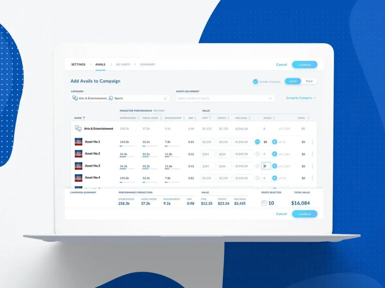 Advertising campaign planner with impressions, engagement, GRP and CPM metrics