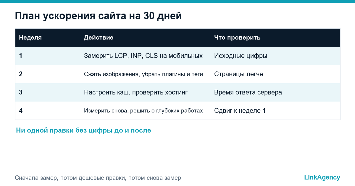 оптимизация скорости загрузки сайта: план на 30 дней