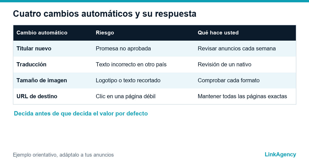 tabla de creative enhancements en la publicidad en ChatGPT con riesgos y acciones