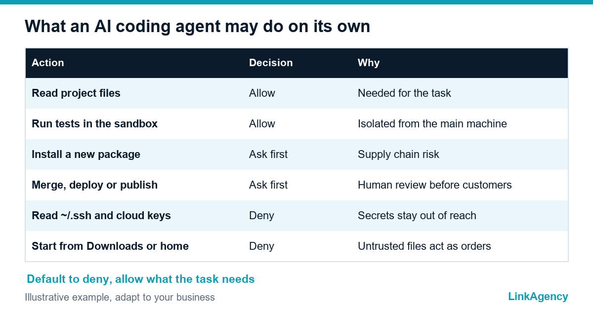 table of permissions for AI coding agent security