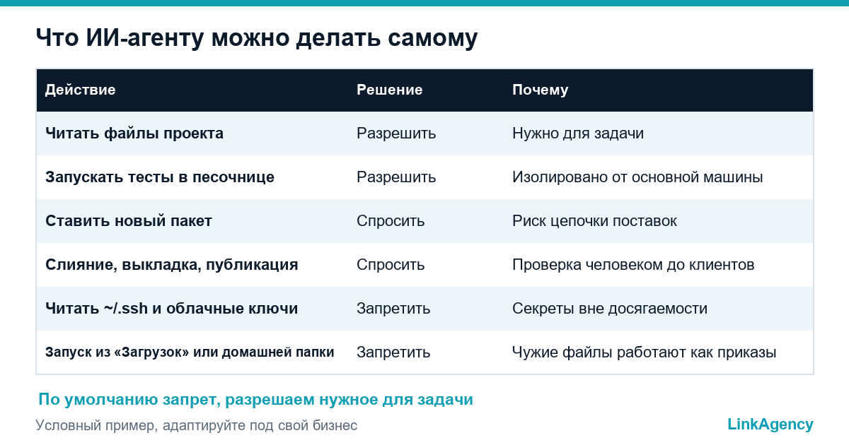 таблица разрешений для безопасности ИИ-агентов при разработке