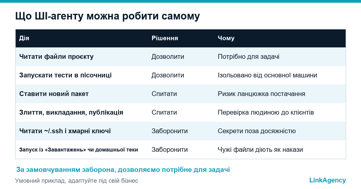 таблиця дозволів для безпеки ШІ для програмування